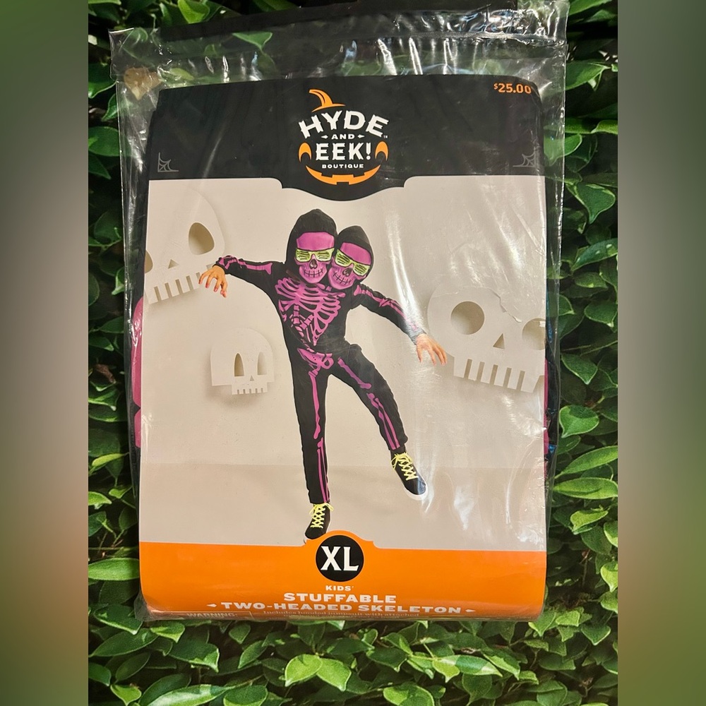 Kids Hyde & Eek TWO-HEADED SKELETON Halloween Costume Jumpsuit Child XL 14 New